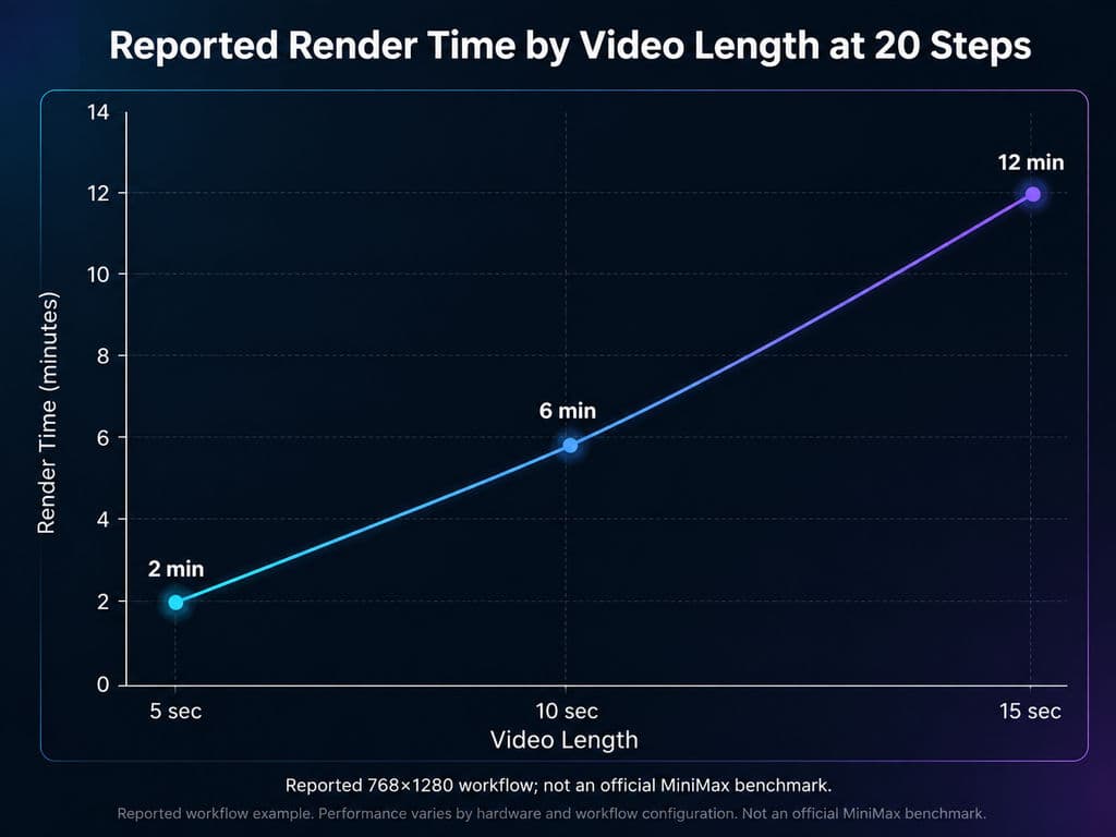 Reported Render Time by Video Length at 20 Step