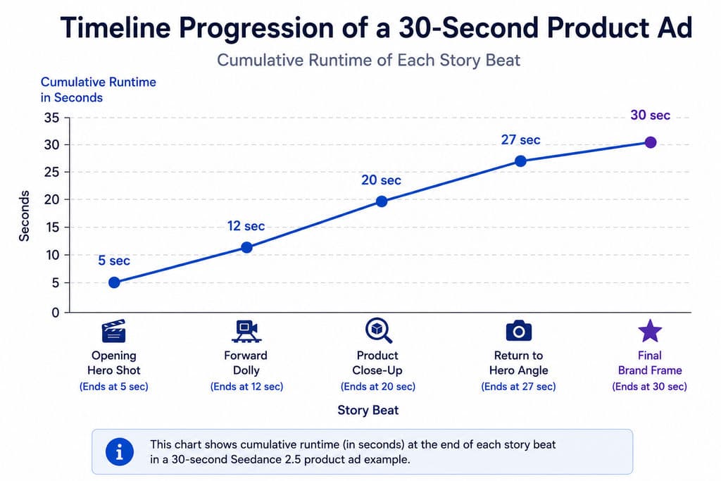 Timeline Progression of a 30-Second Product Ad