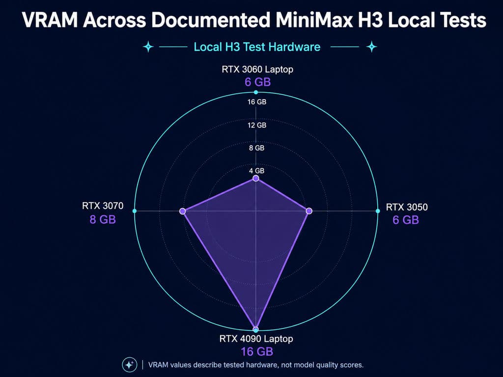 VRAM Across Documented MiniMax H3 Local Tests