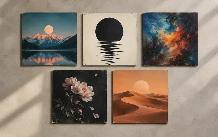 Covers from several releases kept on one canvas