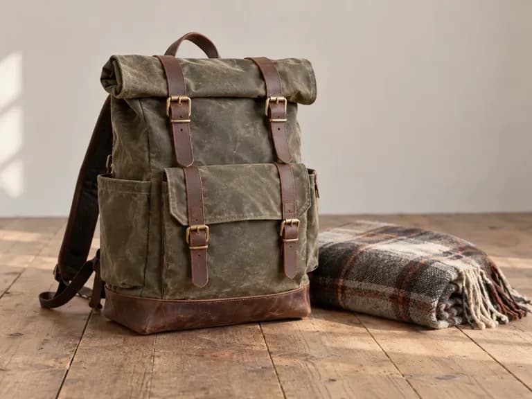 Roll-Top Travel Packs: waxed canvas with leather straps