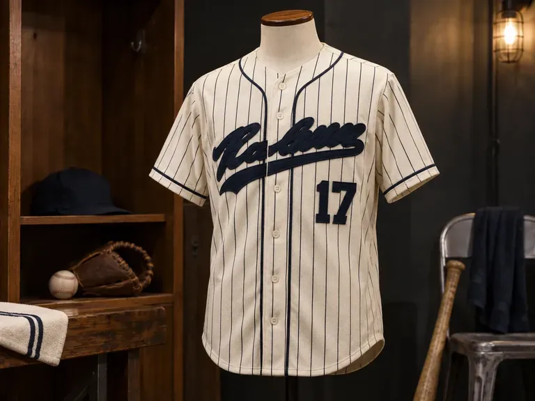 Pinstripe Home Jerseys: navy stripes on cream with a full button front