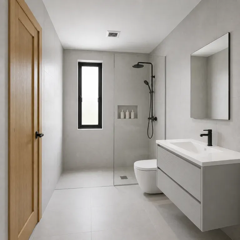 A close-up of a small bathroom after a redesign