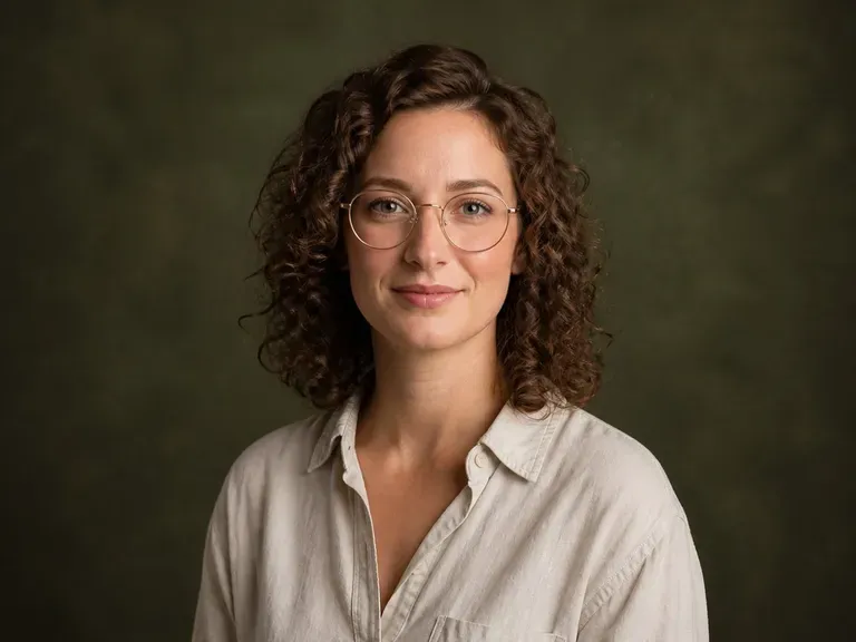 An illustrative adult portrait with textured backdrop and directional light