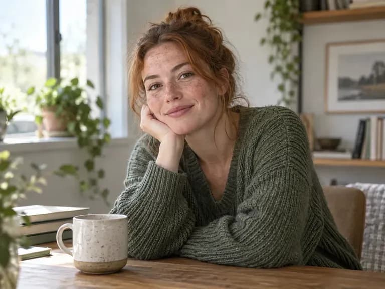 An adult portrait with natural freckles