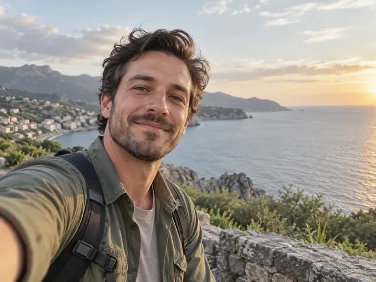 A relaxed adult selfie-style portrait outdoors