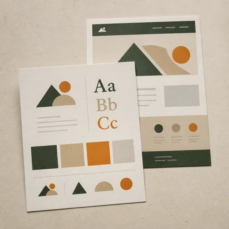 A brand direction card derived from a website screenshot style layout