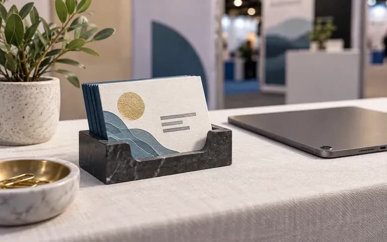A compact card prepared for a trade show