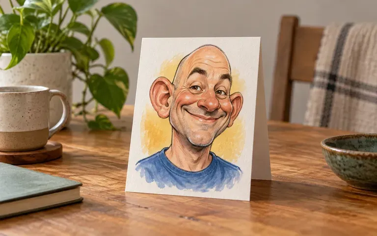 A caricature on the front of a greeting card