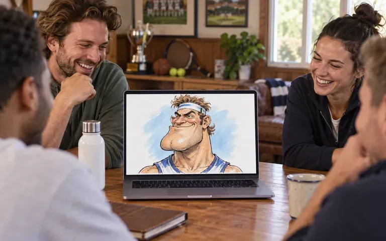 Player caricatures in a season slideshow
