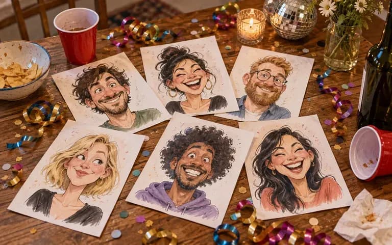 Guest caricatures shared after a party