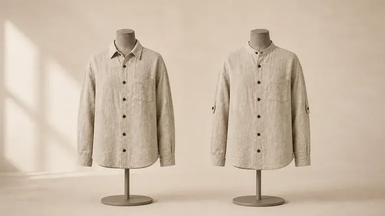 Two detail variations of the same garment with different collar and sleeve treatments