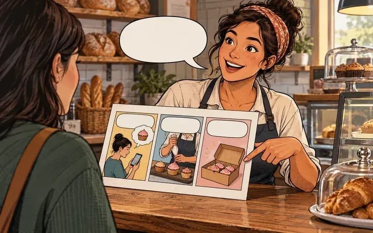 A small business explaining its service in panels