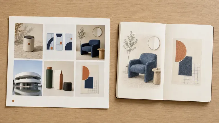 A student portfolio page with more white space beside an open sketchbook