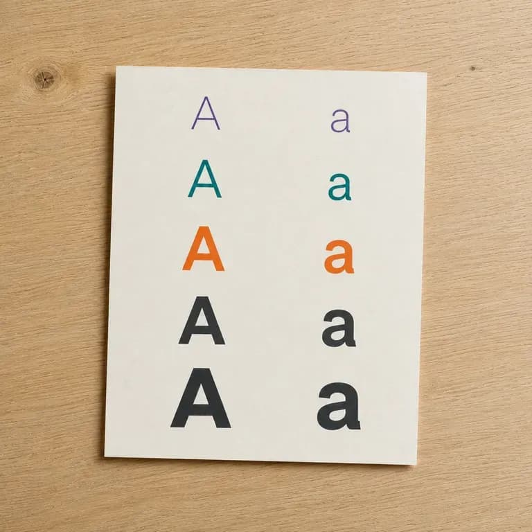 A type scale card with letterforms shown across several sizes