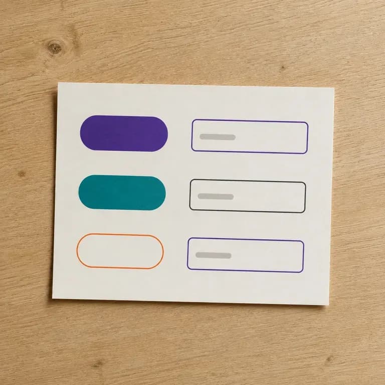 A button and form component card with a few states shown side by side