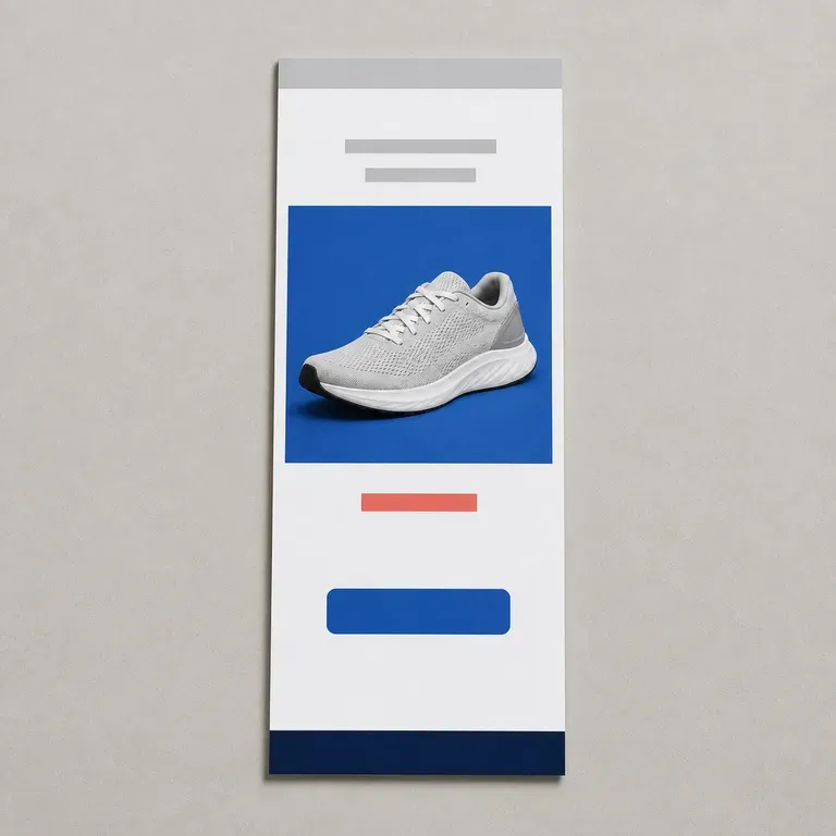 An abandoned-cart email layout with one centred product and generous surrounding space