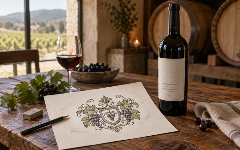 A crest concept drafted for a small winery