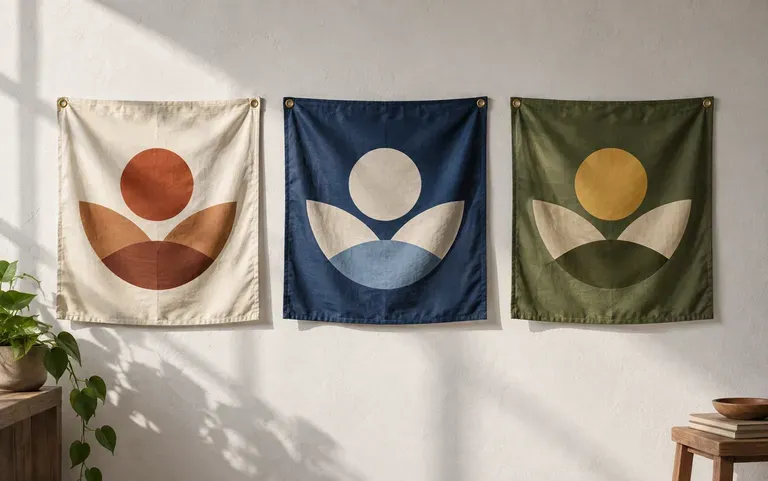 Three color schemes for the same flag on a canvas