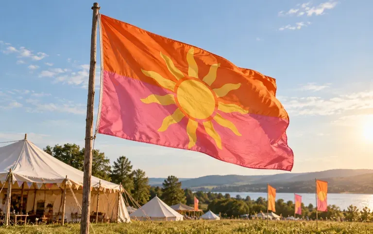 A festival flag with a simple mark