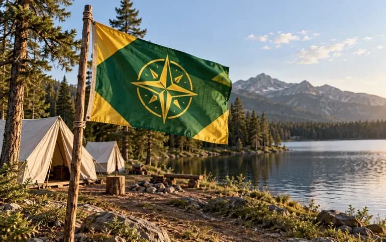 A scout troop flag at a summer camp