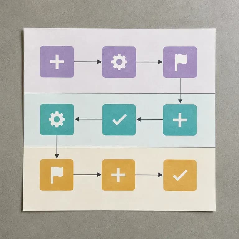 A close-up of a role-grouped flowchart with colour-coded swim lanes
