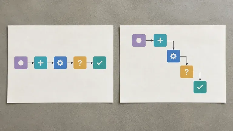 Two layouts of the same process flowchart with different node arrangements