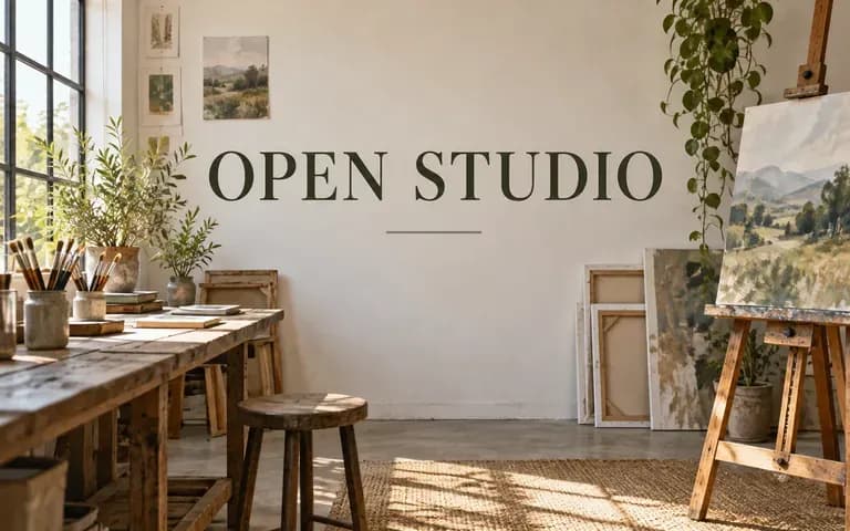 A simple event flyer concept with exact headline OPEN STUDIO