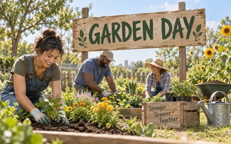 A community event flyer concept with exact headline GARDEN DAY