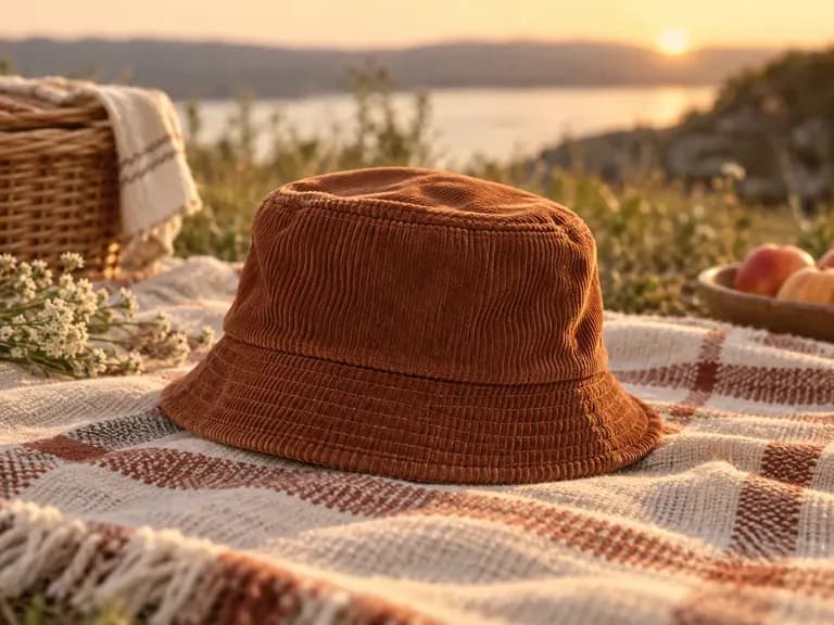 Bucket Hats: corduroy or cotton twill with a short brim