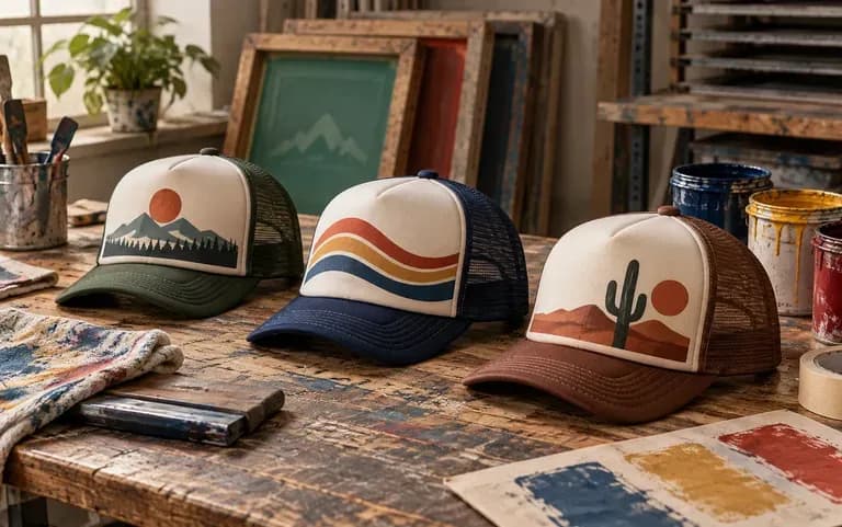 Trucker hat ideas prepared for a print partner