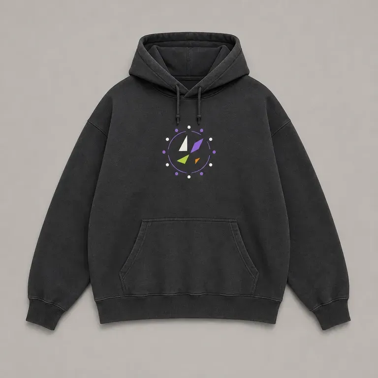 A close-up of an event-themed graphic printed on a hoodie
