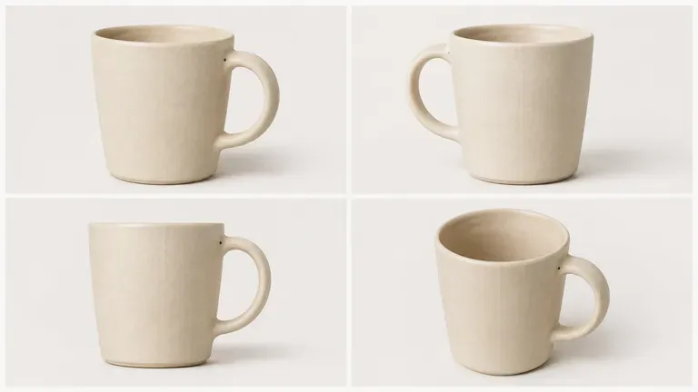 The same mug photographed from four different camera angles
