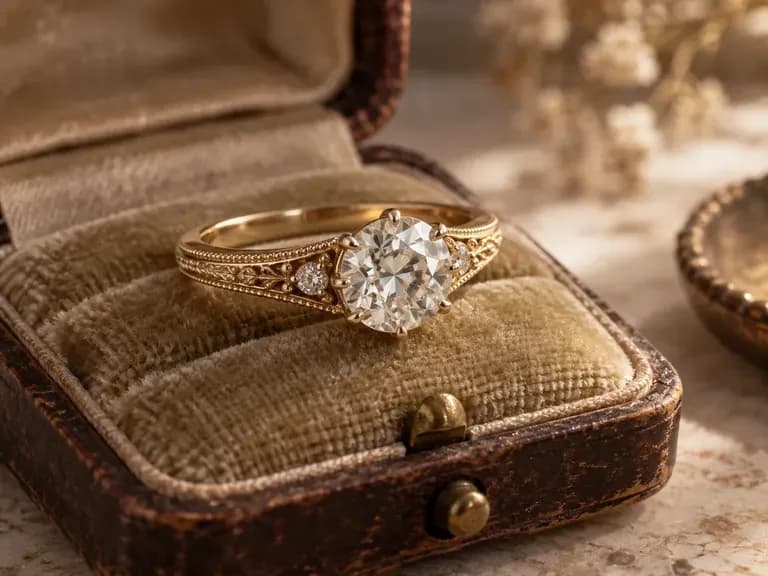 Vintage Engagement Rings: milgrain bands and old-cut stones in yellow gold