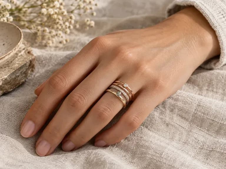 Minimalist Stacking Rings: thin bands in mixed metals worn together
