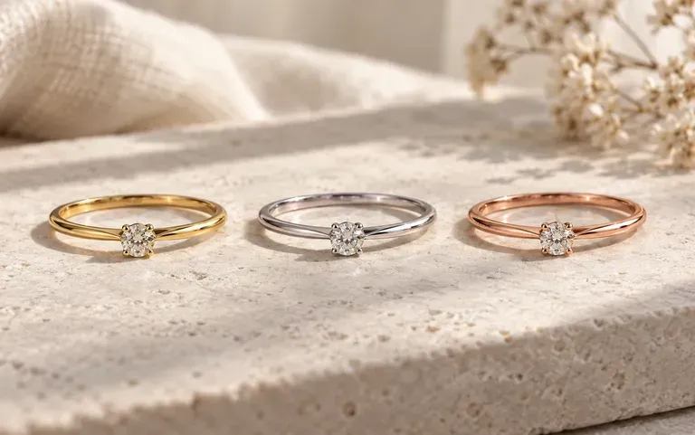 One ring design shown in three metals