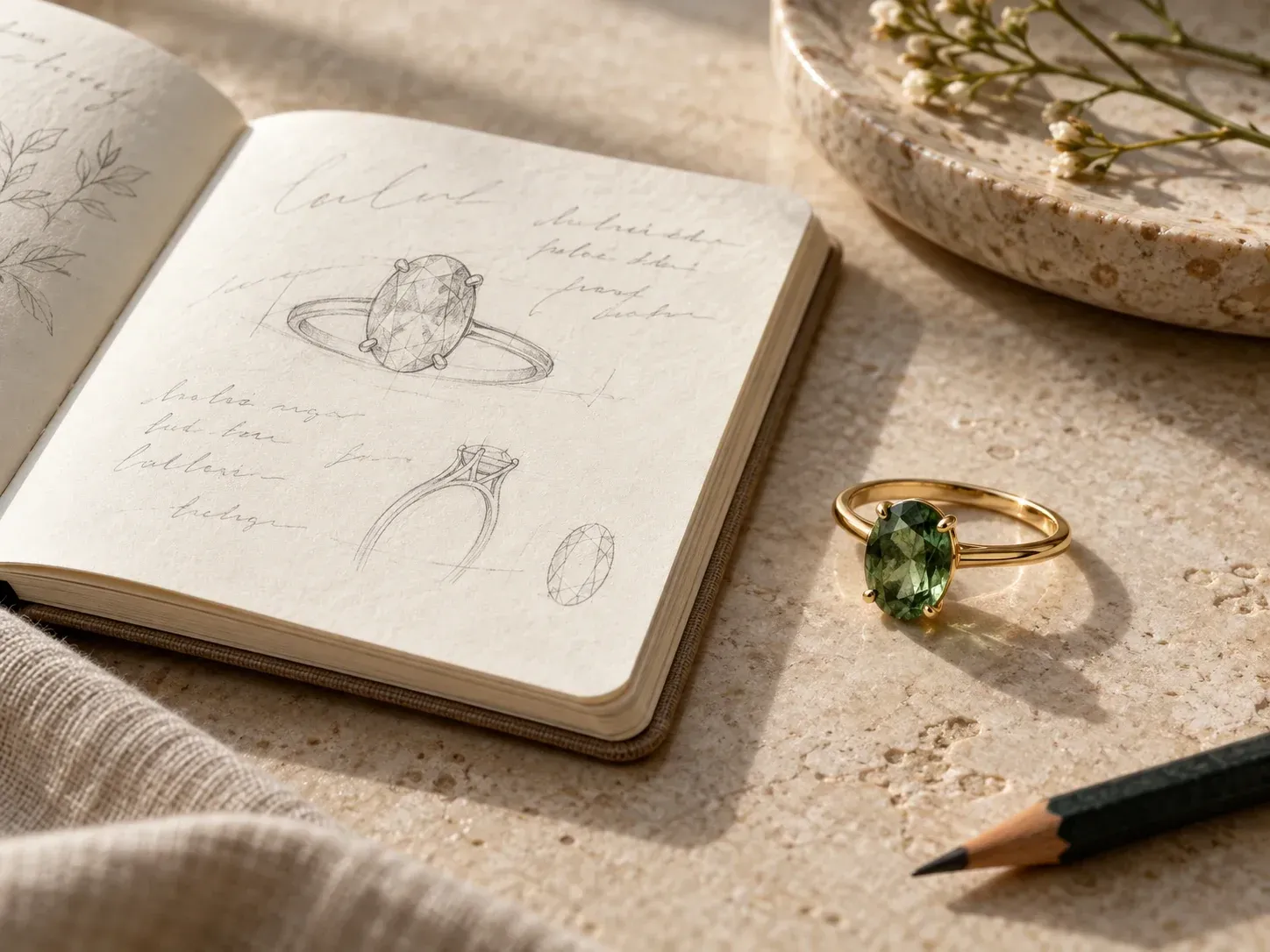 A written jewelry brief turned into a ring render