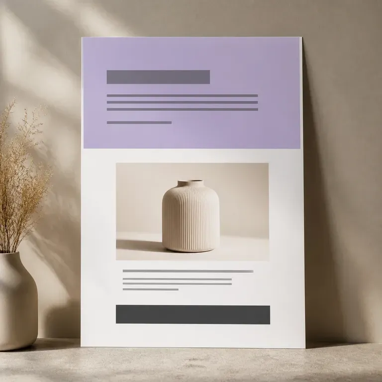 A landing page layout with a hero block, a centred product photo and a button bar