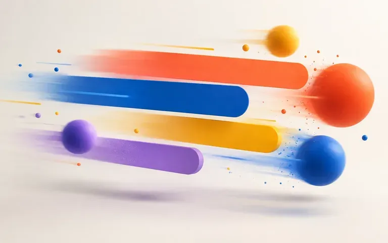 A kinetic type clip with text arriving before the shapes