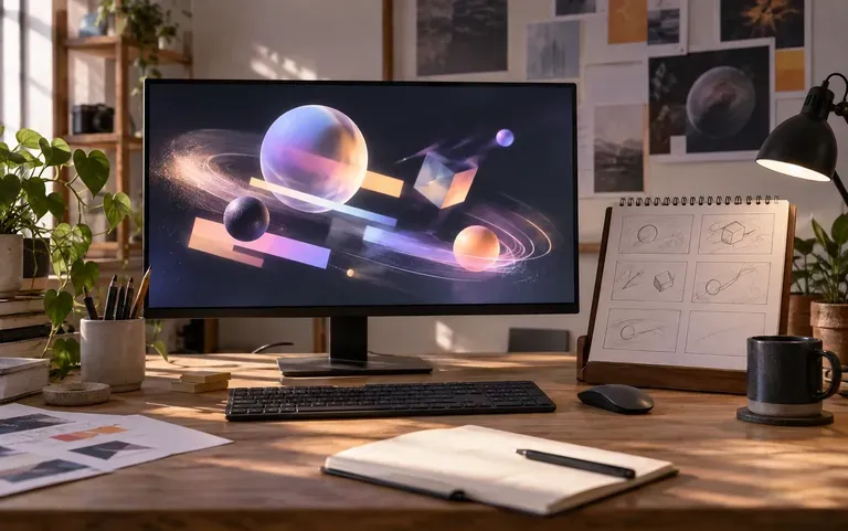 A rough motion idea next to a design board