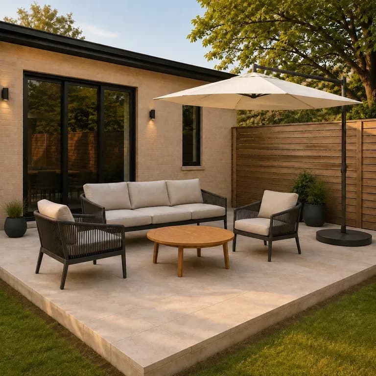 A close-up of a lounge and relax outdoor area after a redesign