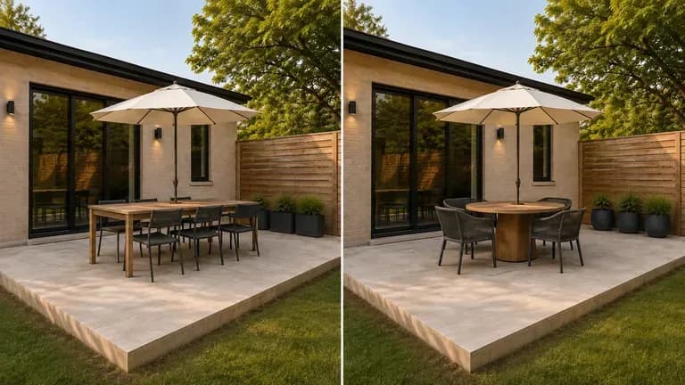 Two model interpretations of the same outdoor space preview placed side by side