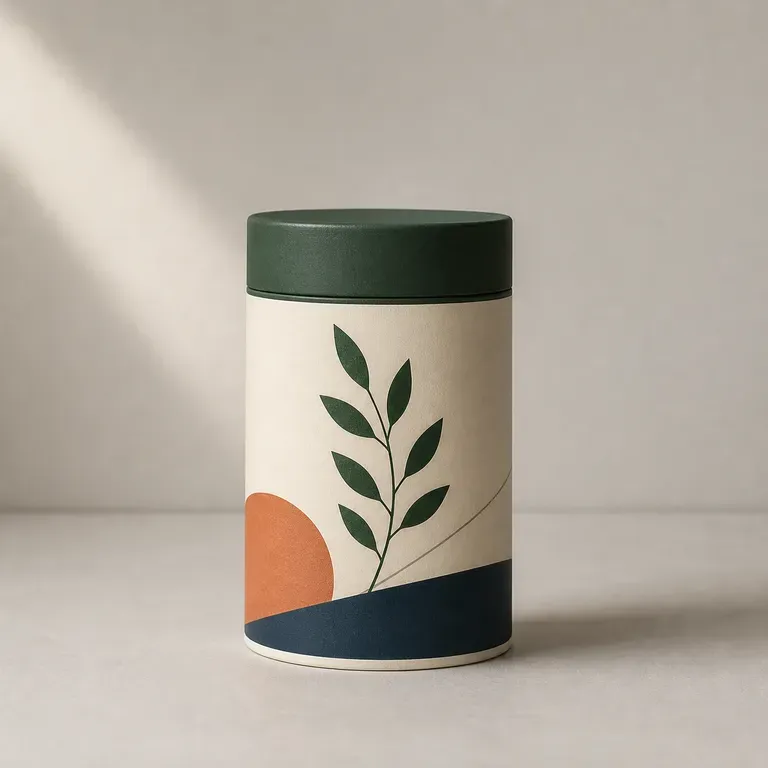 A new-product-launch packaging render with the product centred and generous space around it