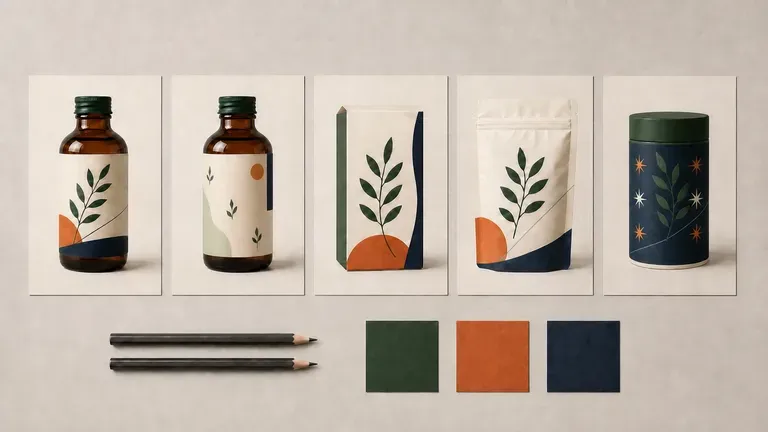 Several packaging concepts spread across a meeting table for an agency team to review