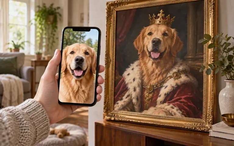 A sharp close-up photo of a dog ready to upload