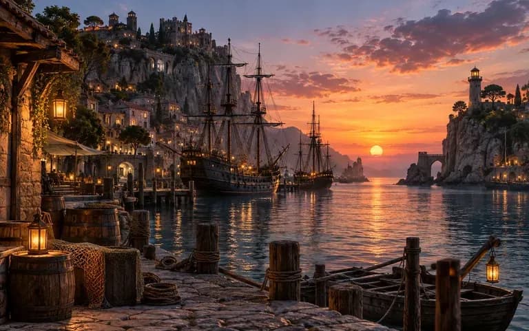 A fantasy harbor pictured for a story