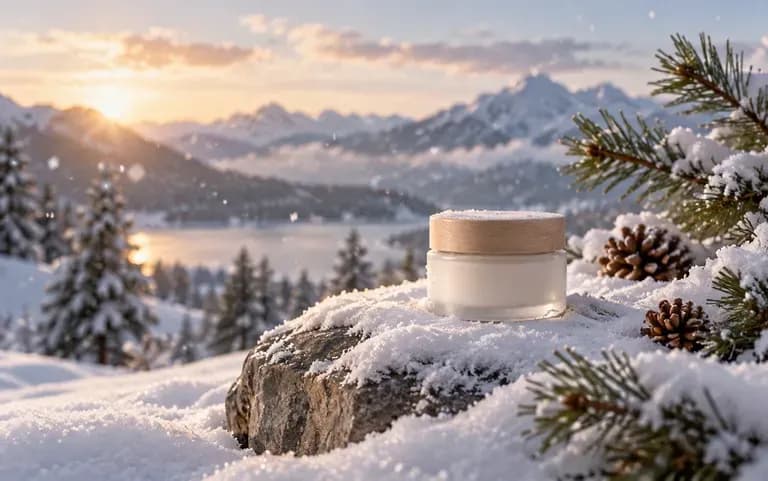 A product in a snowy winter setting