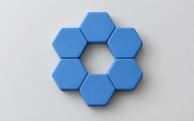 A ring of matte blue hexagons drawn from one sentence