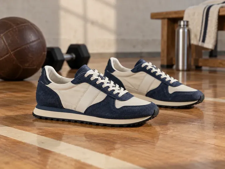 Retro Running Sneakers: suede overlays on a nylon upper