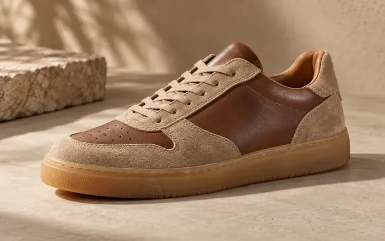 A suede and leather upper paired with a gum rubber sole